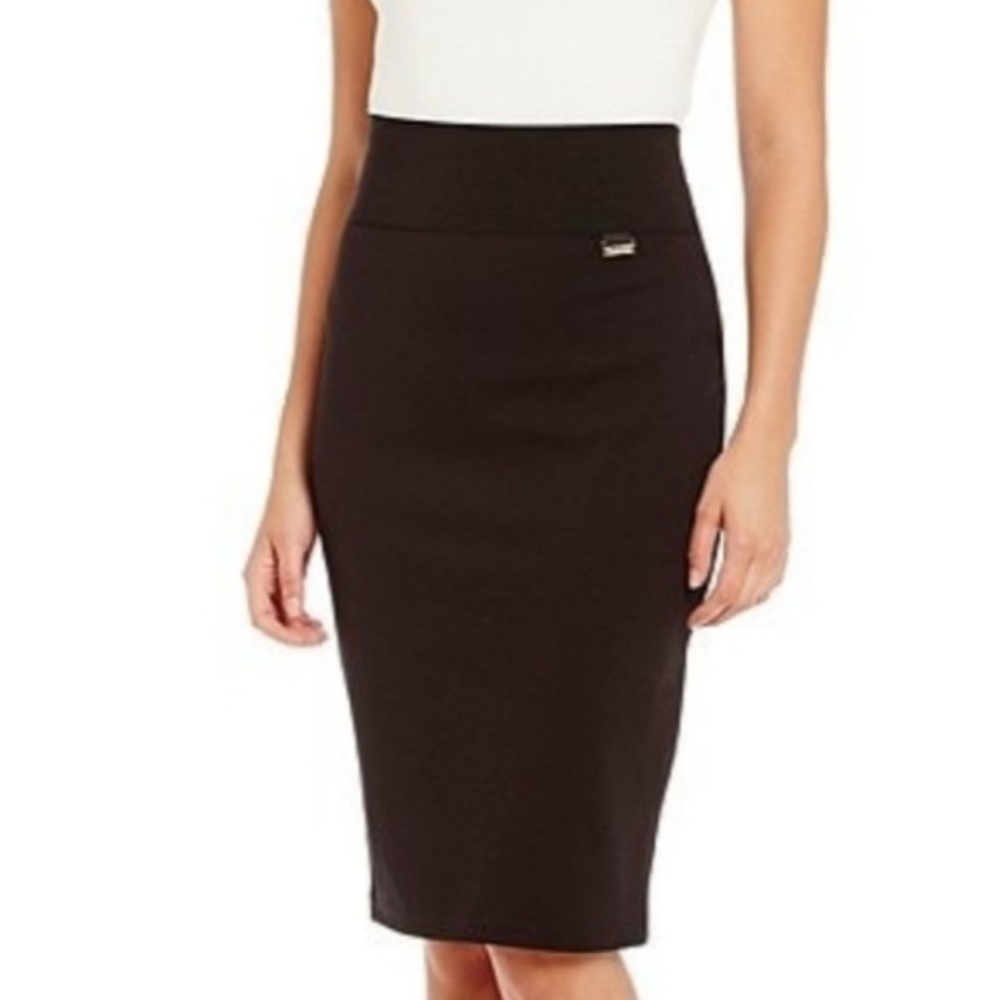 CALVIN KLEIN Black Stretch Skirt - Wide Elastic Waist, Stretch Compression M